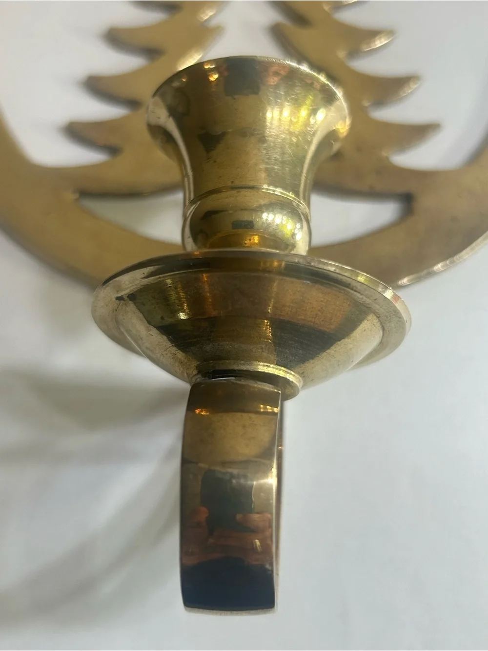 Brass Wall-Mounted Candle Holder with Pine Tree Motif - Brass